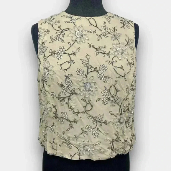 JONES NEW YORK PETITE ladies sleeveless silk embellished blouse cream 14P - Picture 1 of 10